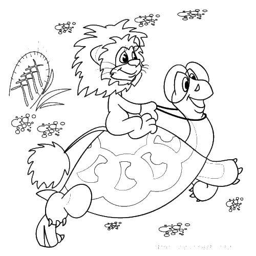 Coloring The tortoise and the lion. Category cartoons. Tags:  animals, turtle, tortoise , lion.