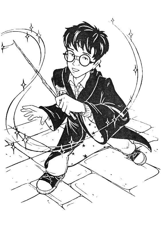 Название: Раскраска Гарри поттер с волшебной палочкой. Категория: гарри поттер. Теги: фильмы, Гарри Поттер, волшебство.