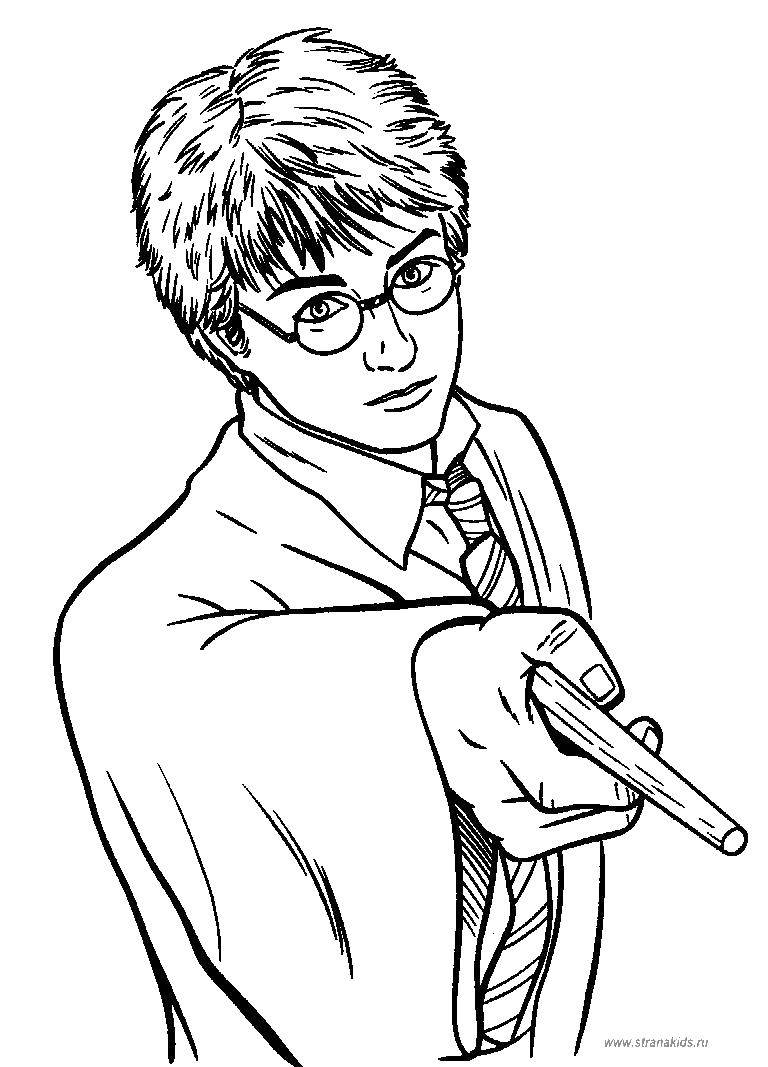 Название: Раскраска Гарри с волшебной палочкой. Категория: гарри поттер. Теги: Гарри Поттер, мультфильм.