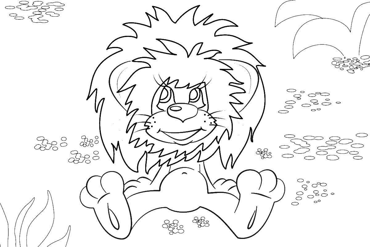 Coloring Lion cub cartoon. Category cartoons. Tags:  cartoons, cub, big turtle.