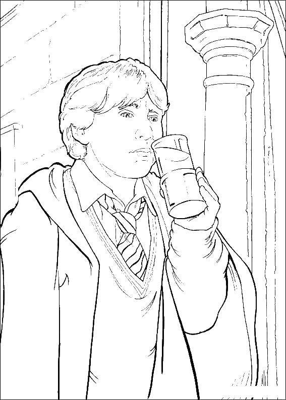 Coloring Ron drinks a potion. Category Harry Potter. Tags:  Harry Potter cartoon.