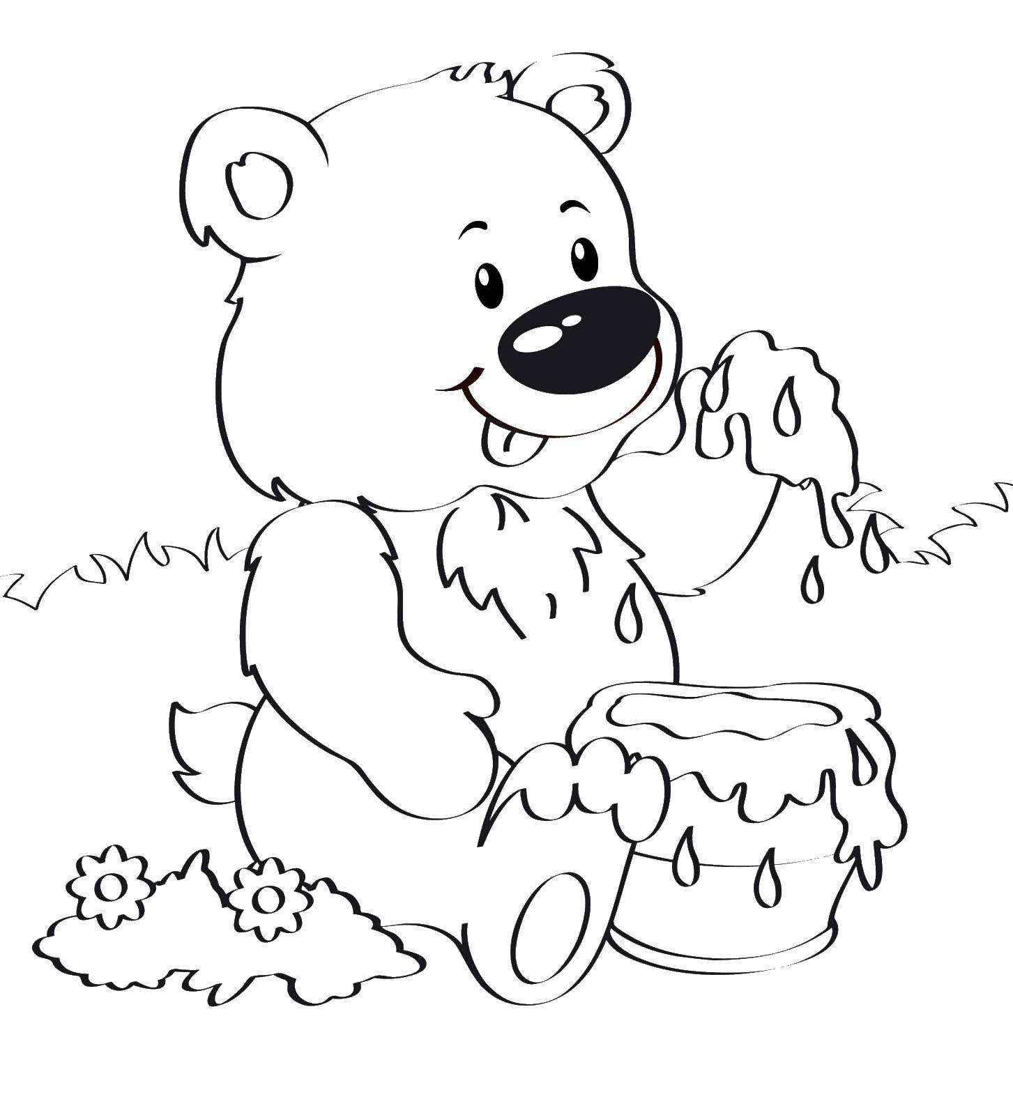 Coloring Bear and honey. Category Honey. Tags:  bear , honey, animals.