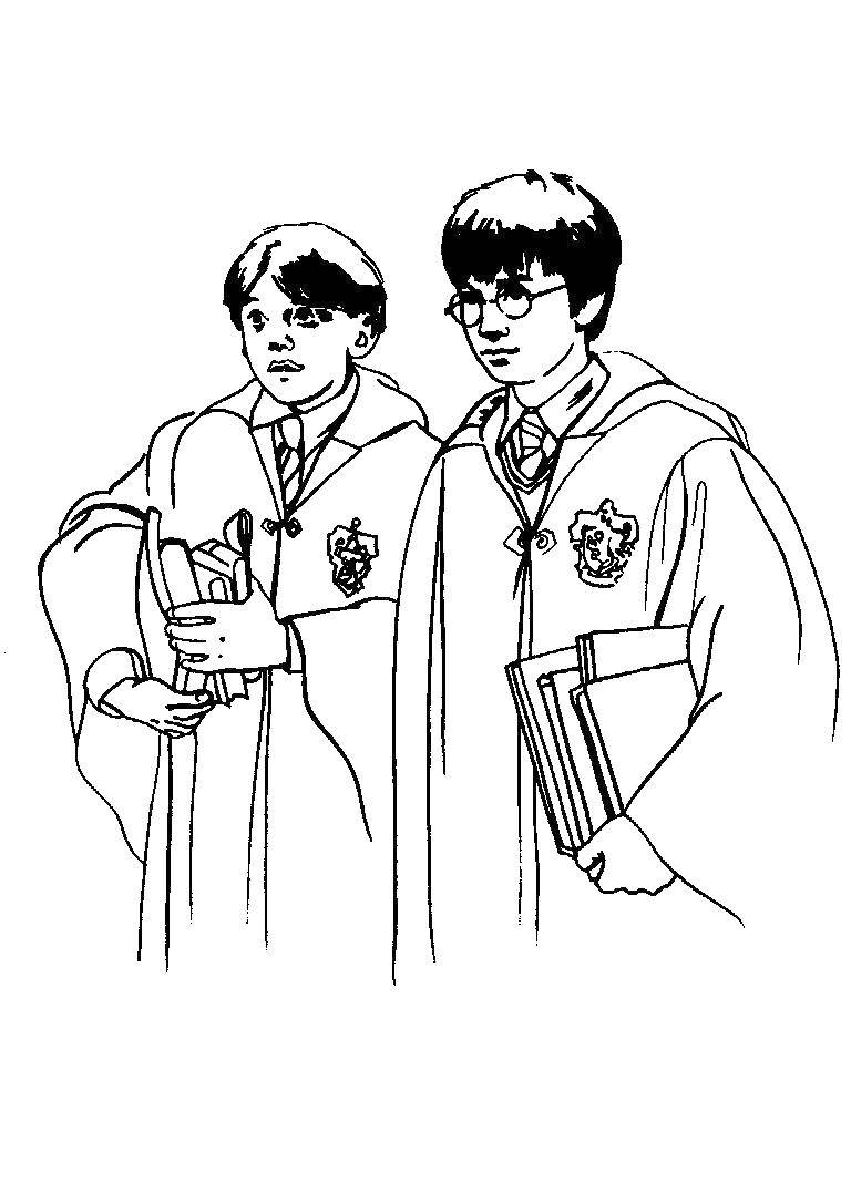 Розмальовки  Гаррі та рон. Завантажити розмальовку Гаррі Поттер, мультфільм.  Роздрукувати ,гаррі поттер,