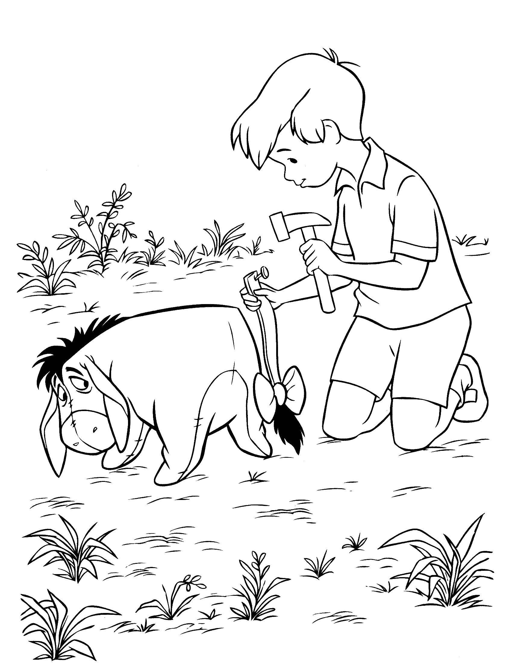 Coloring The boy and the donkey. Category Disney cartoons. Tags:  Disney honey, Winnie the Pooh, Eeyore Eeyore.