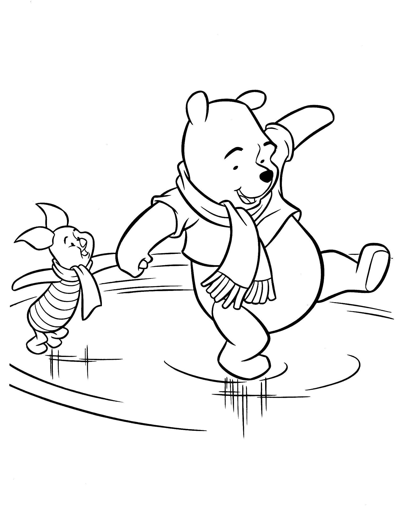 Coloring Winnie the Pooh and heels at the rink. Category Disney cartoons. Tags:  Disney honey, Winnie the Pooh, Piglet.