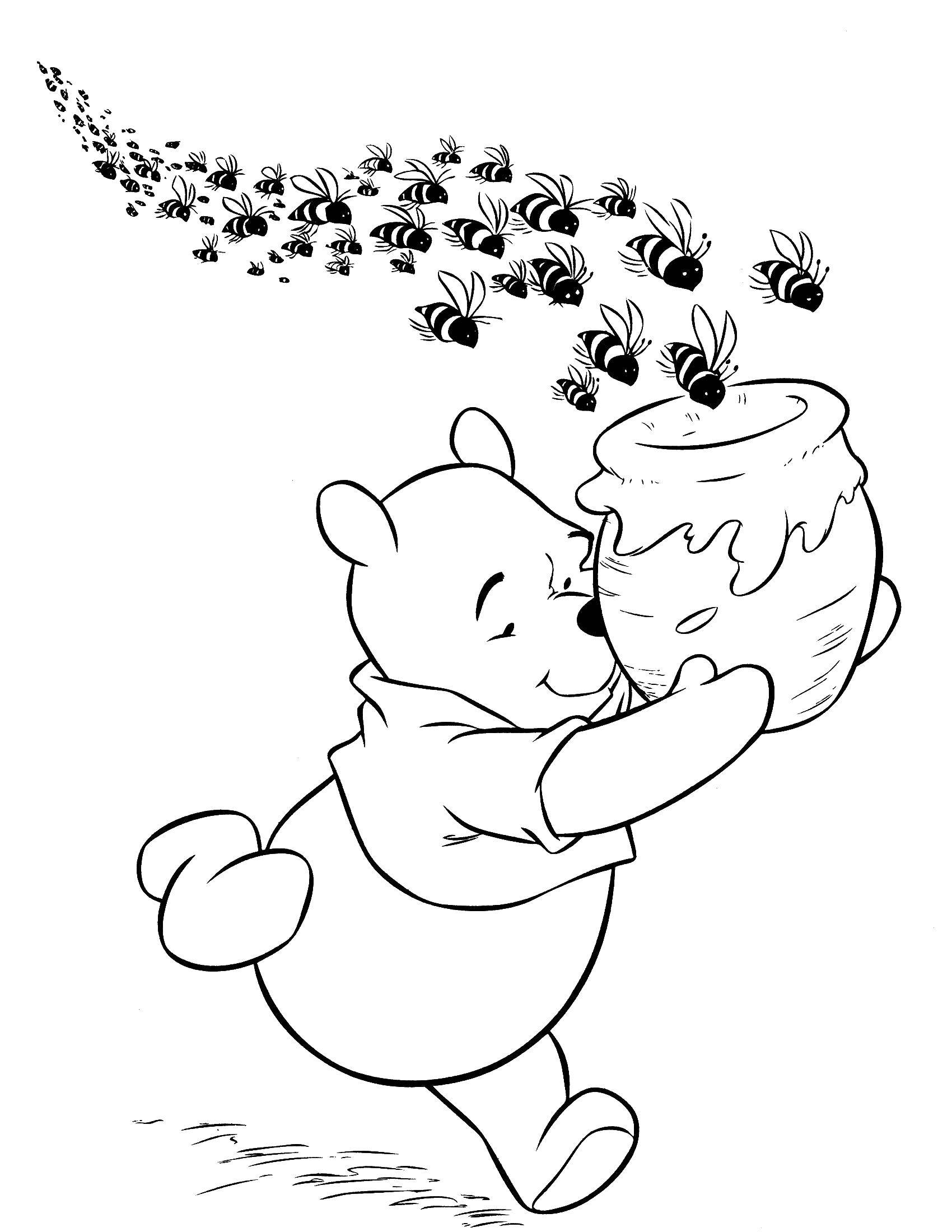 Название: Раскраска Винни пух с медом. Категория: Мёд. Теги: Диснеевские мультфильмы, мед, Винни Пух.