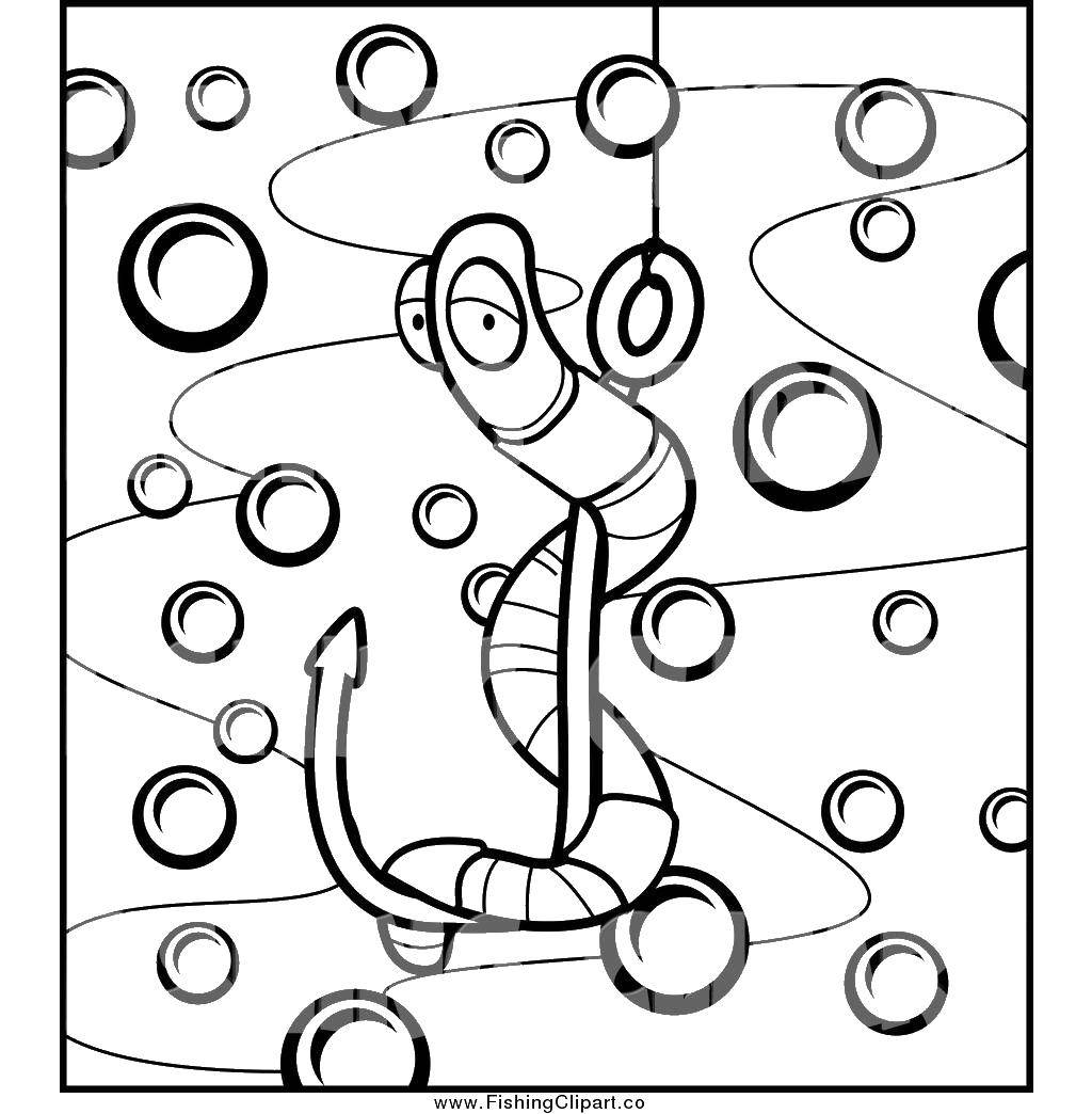 Coloring The worm on krucke. Category simple coloring. Tags:  worm on a hook.