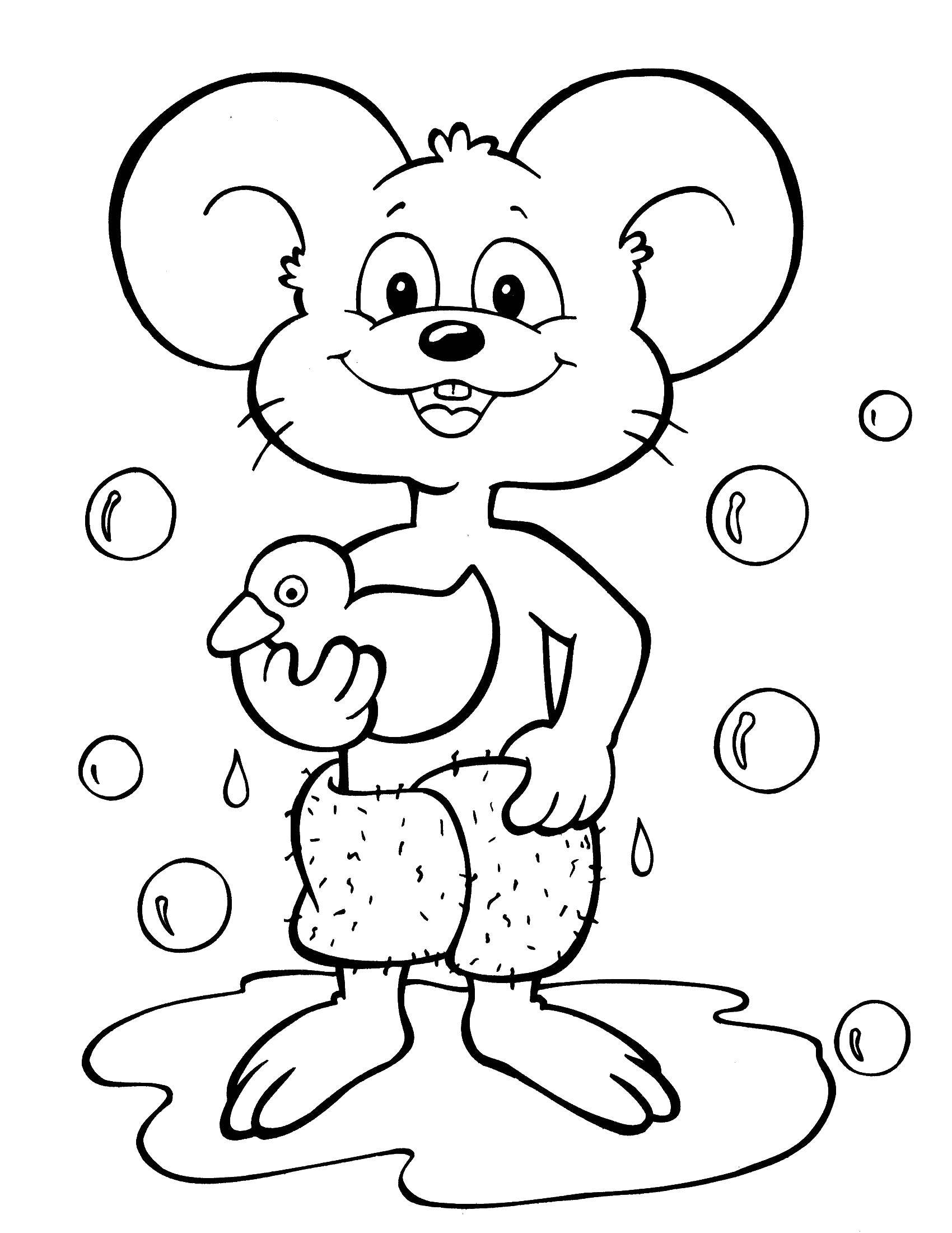 Название: Раскраска Мышь из душа. Категория: Животные. Теги: мышь, уточка, душ.