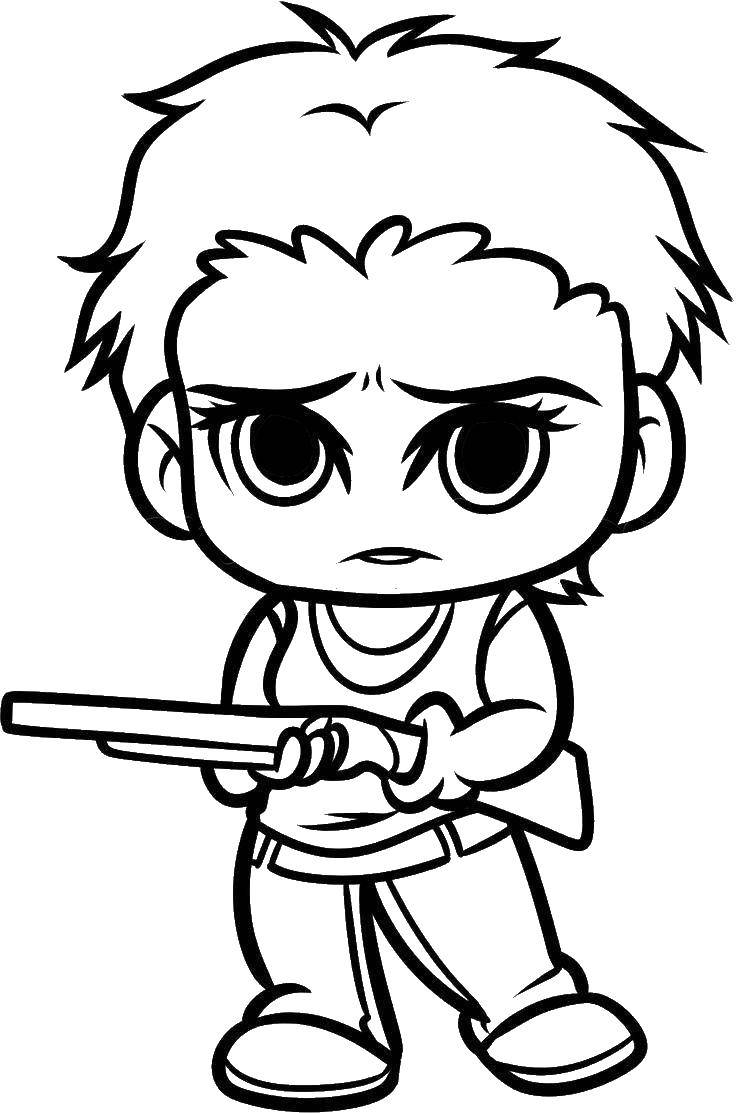 Coloring Boy with a gun. Category weapons. Tags:  weapons, gun, boy.