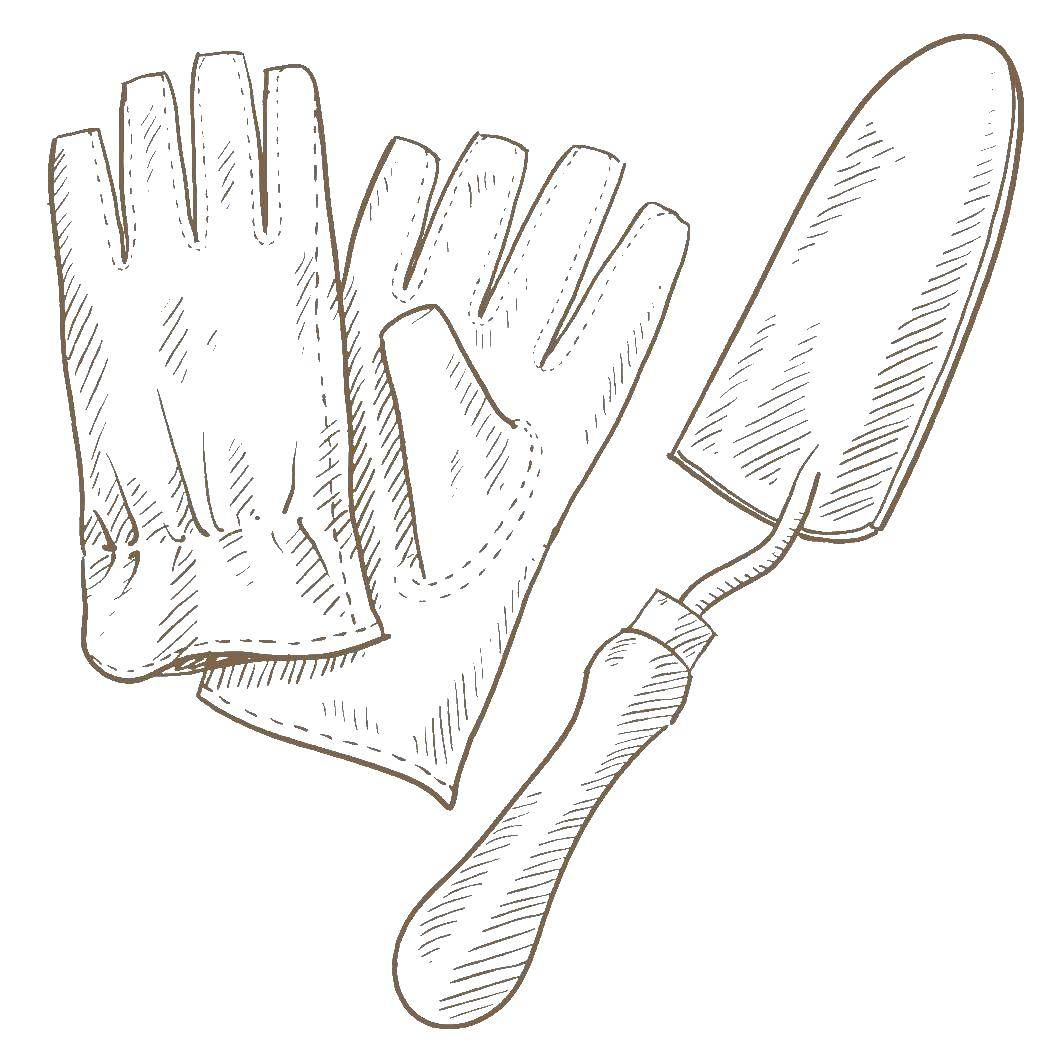 Название: Раскраска Перчатки и лопата. Категория: предметы. Теги: предметы, лопата, перчатки.