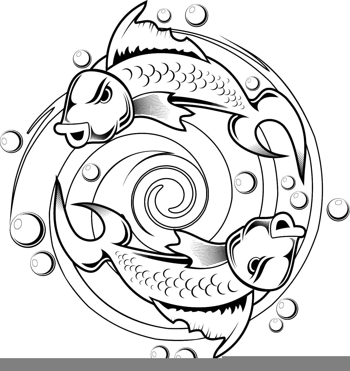 Coloring Fish in cycle. Category fish. Tags:  fish, sea.