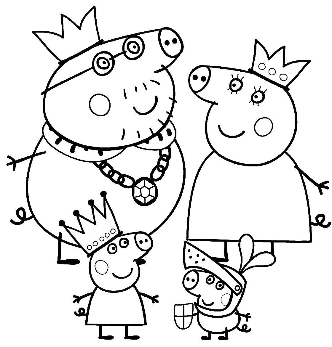 Семья Свинка Пеппа — раскраска для детей. Распечатать бесплатно.
