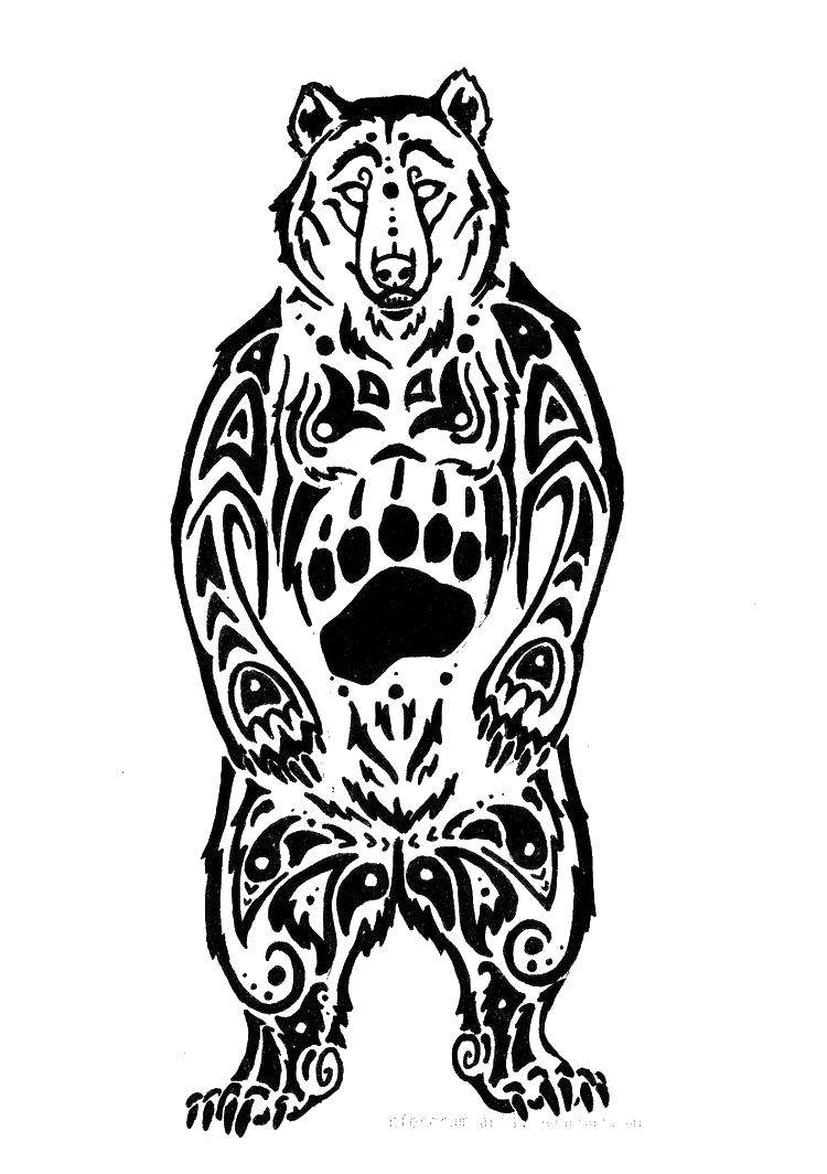 Название: Раскраска Узорный медведь. Категория: Контур медведя для вырезания. Теги: Узоры, животные.