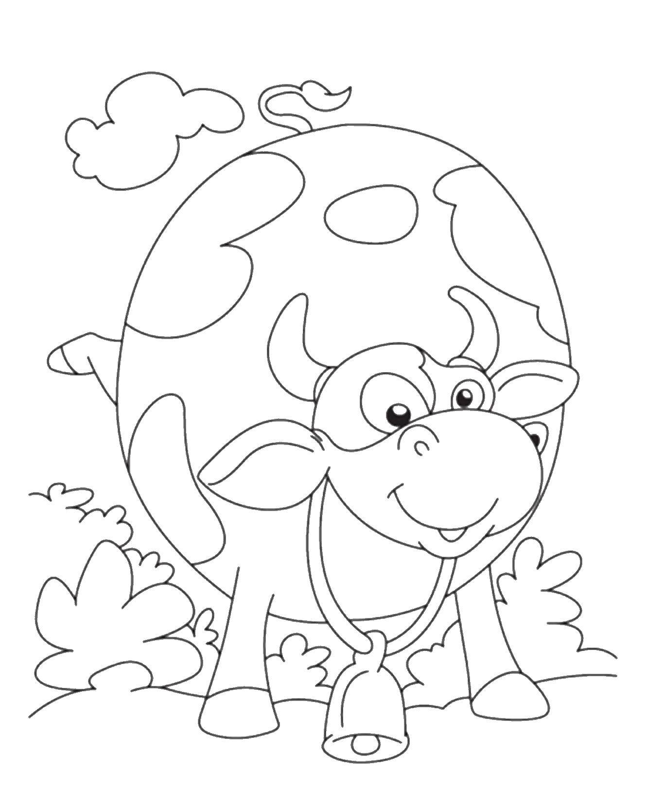 Coloring Cow with bell. Category Animals. Tags:  animals, cow.
