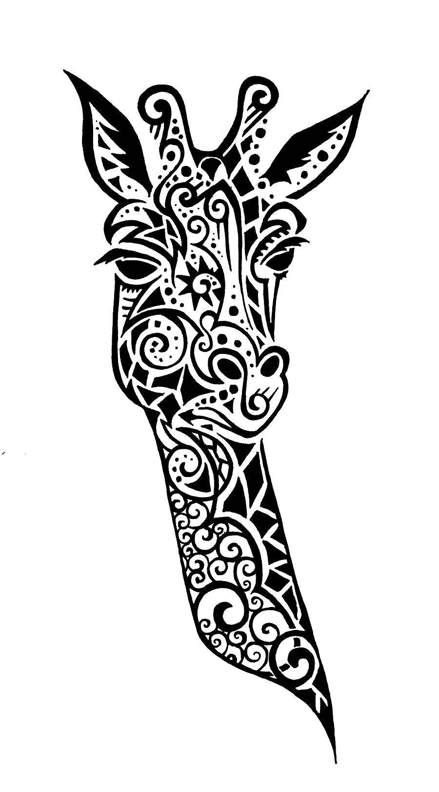 Название: Раскраска Узорный жираф. Категория: Контур жирафа для вырезания. Теги: Животные, жираф.
