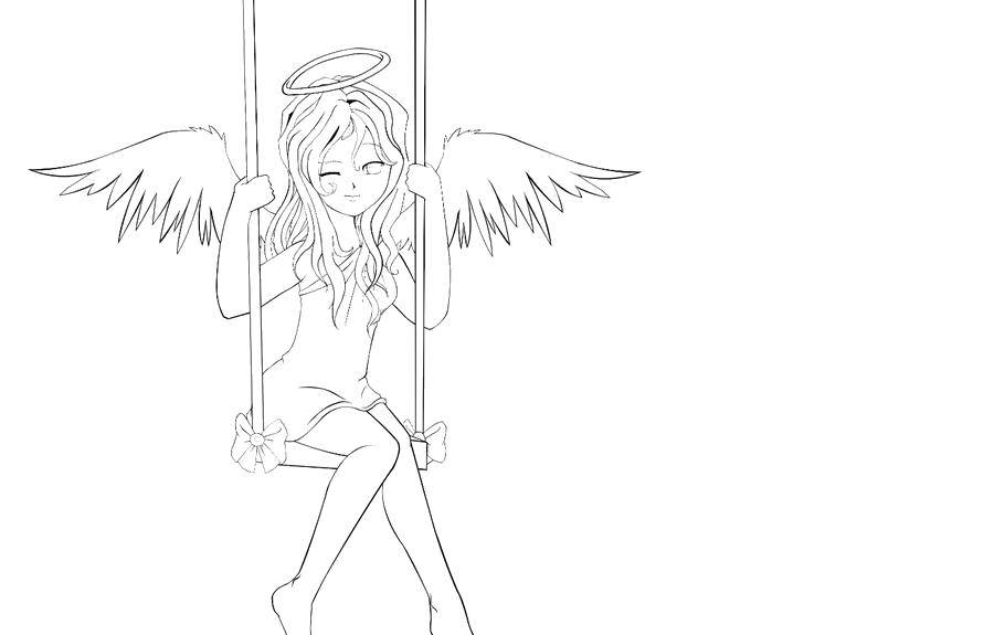 Coloring Angel on swing. Category angels. Tags:  Angel .