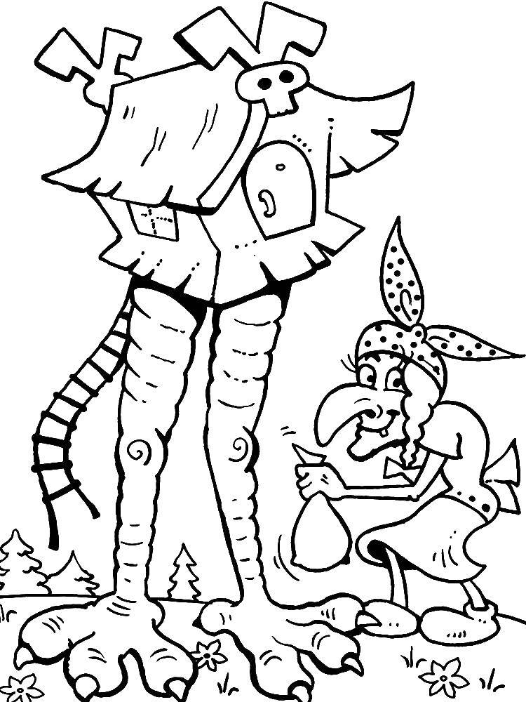 Coloring Baba Yaga, the hut on chicken legs. Category Fairy tales. Tags:  Fairy Tales , Baba Yaga.