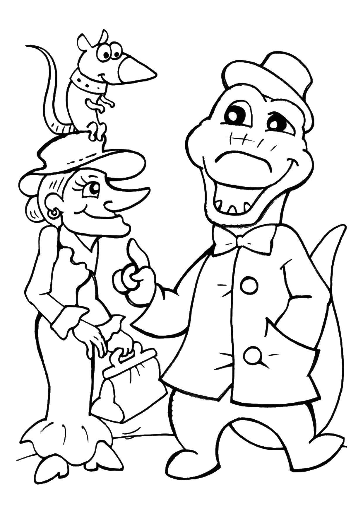 Coloring Crocodile Gena and Shapoklyak. Category cartoons. Tags:  Shrek, cartoons, Gibus.