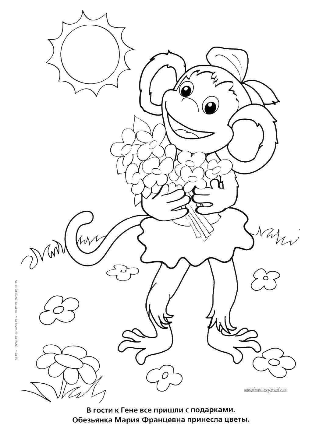 Coloring Monkey Mary. Category Cartoon character. Tags:  Cartoon character, Cheburashka and Crocodile Gena.