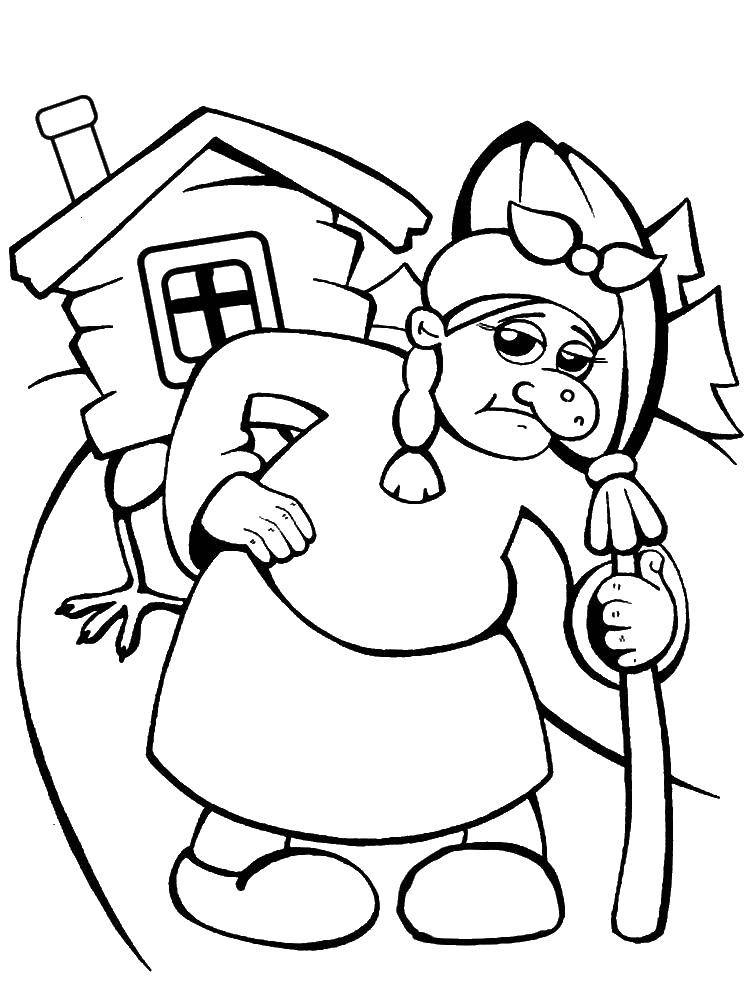 Coloring The old woman and the hut. Category that old woman. Tags:  the old woman, the grandmother, the house.