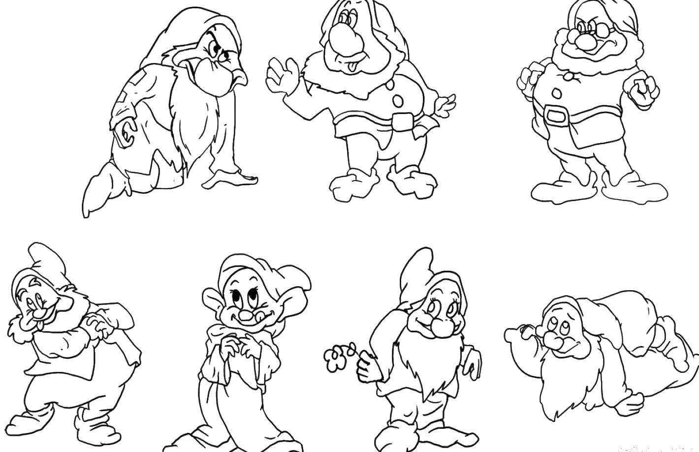 Coloring The 7 dwarfs. Category snow white. Tags:  Disney, Snow white, 7 dwarfs.