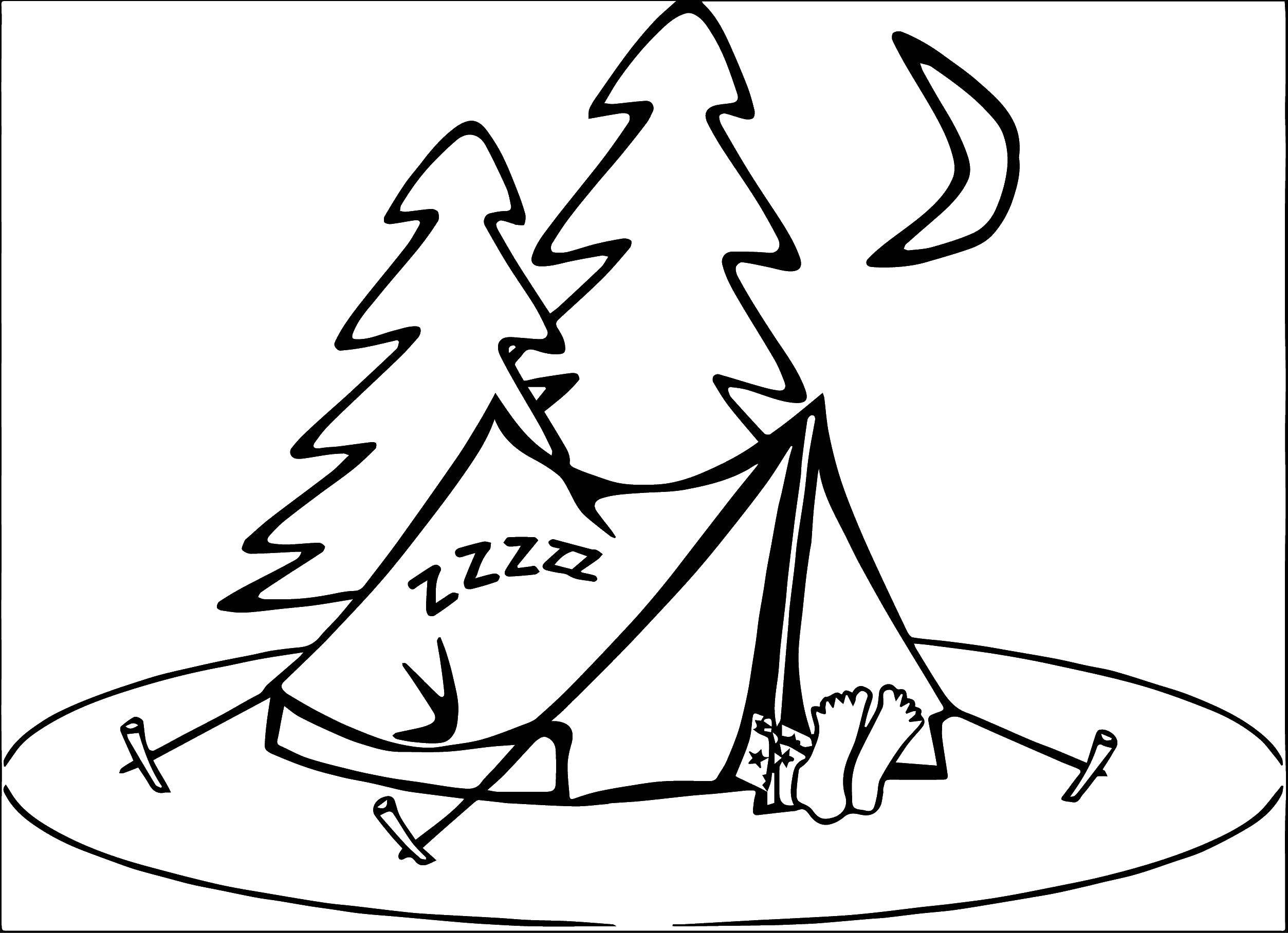 Название: Раскраска Сон в палатке. Категория: Сон. Теги: Сон, усталость.