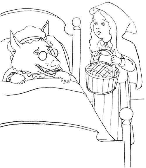 Coloring The wolf dressed in grandmother. Category Fairy tales. Tags:  Fairy Tales , Little Red Riding Hood.