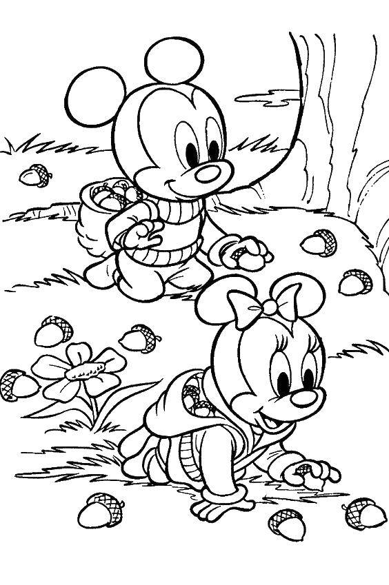 Coloring Small Mickey and Minnie. Category Disney cartoons. Tags:  Disney, Mickey Mouse, Minnie Mouse.