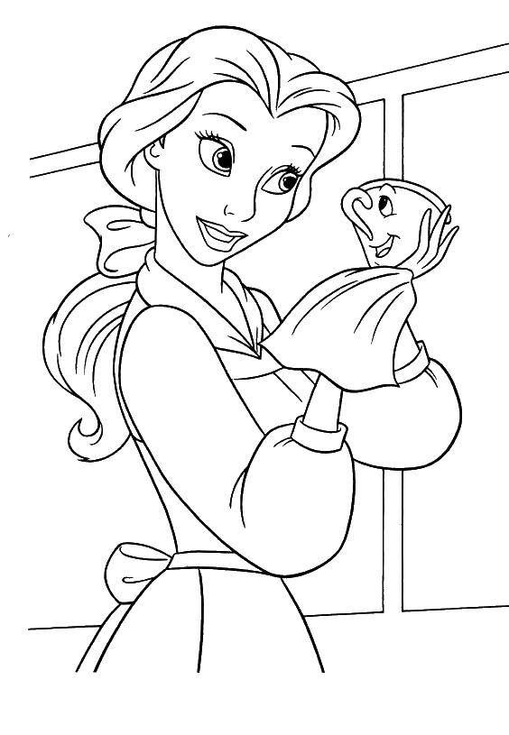 Coloring Belle with a Cup. Category Disney cartoons. Tags:  Beauty and the Beast, Disney.