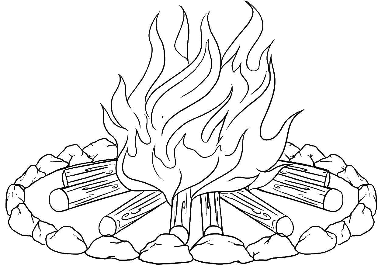 Название: Раскраска Дрова в огне. Категория: Отдых на природе. Теги: Пожар, огонь.