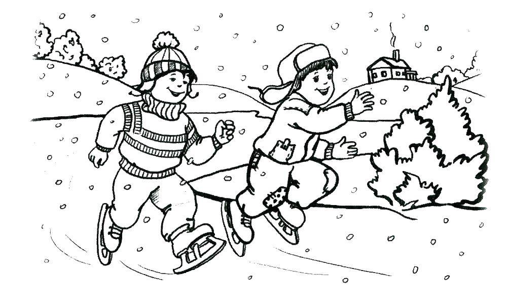Название: Раскраска Дети на катке. Категория: раскраски зима. Теги: дети, каток, зима.