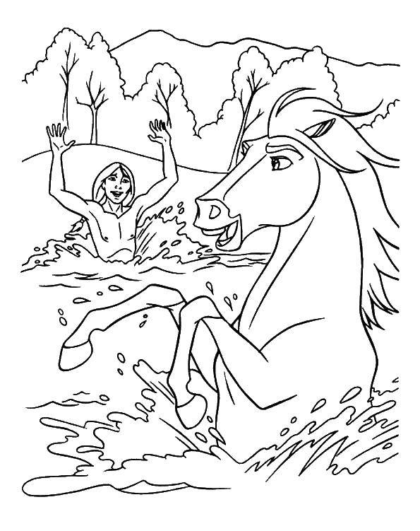 Название: Раскраска Лошадь и мальчк. Категория: Животные. Теги: животные, лошадь, конь.