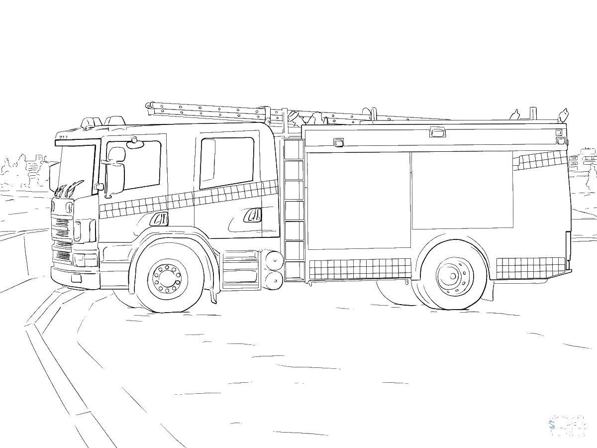 Название: Раскраска Пожарная машина. Категория: Огонь. Теги: Транспорт, машина.
