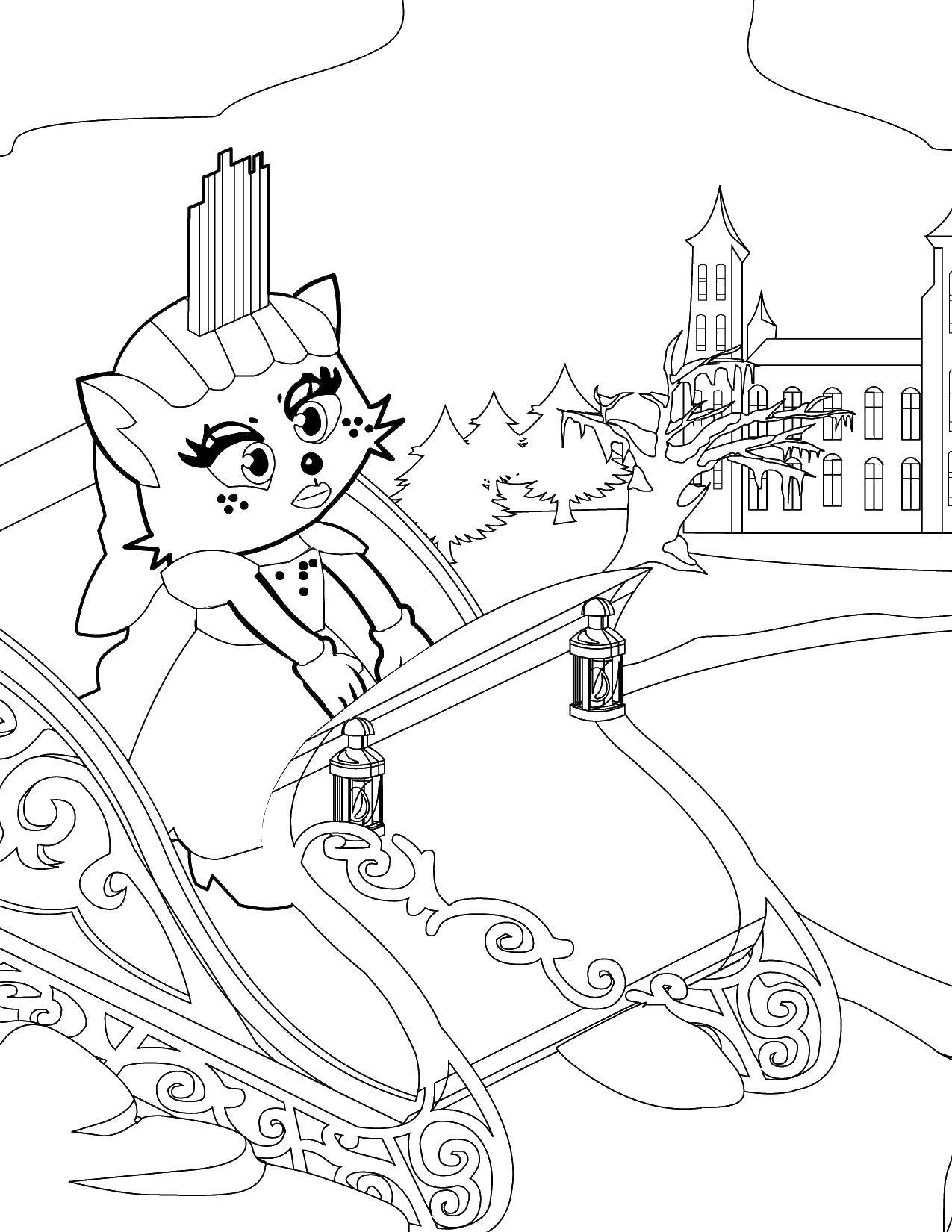 Coloring Kitty in a carriage. Category The cat. Tags:  cat, coach.