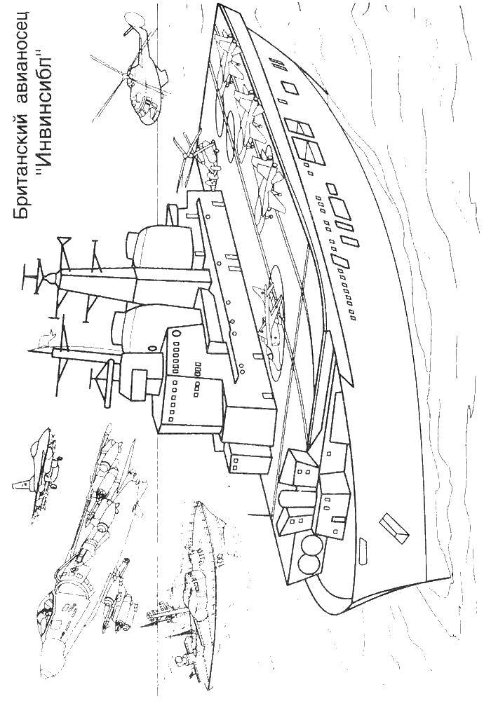 Название: Раскраска Британский авианосец инвинсибл. Категория: Корабли. Теги: корабли, Британский авианосец Инвинсибл.