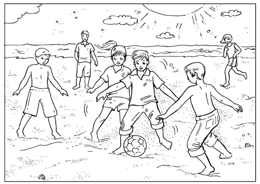 Название: Раскраска Пляжный футбол. Категория: Пляж. Теги: пляж, море, песок, футбол, дети.