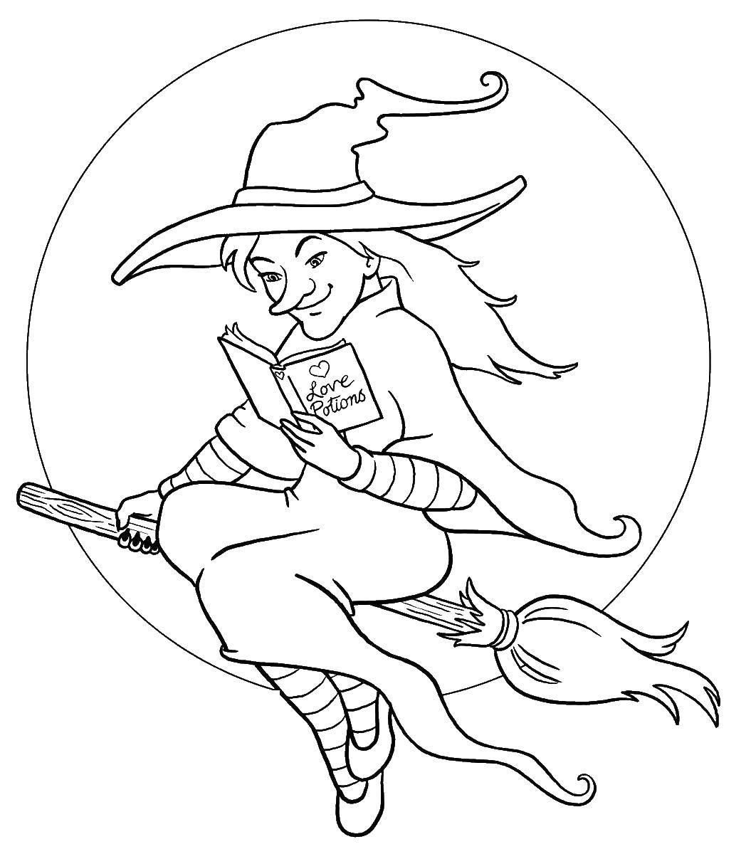Coloring Witch on a broom. Category that old woman. Tags:  that old woman, witch, broom.