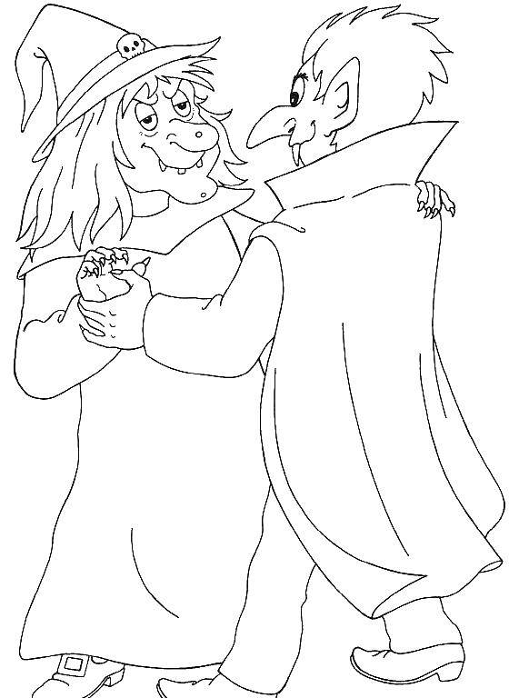 Coloring Dracula and a witch. Category Dracula. Tags:  vampire, Count, Dracula, fangs.