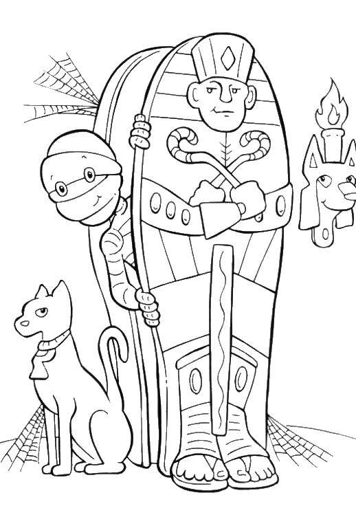 Название: Раскраска Мумия в саркофаге. Категория: Мумия. Теги: мумия, фараон, Египет.