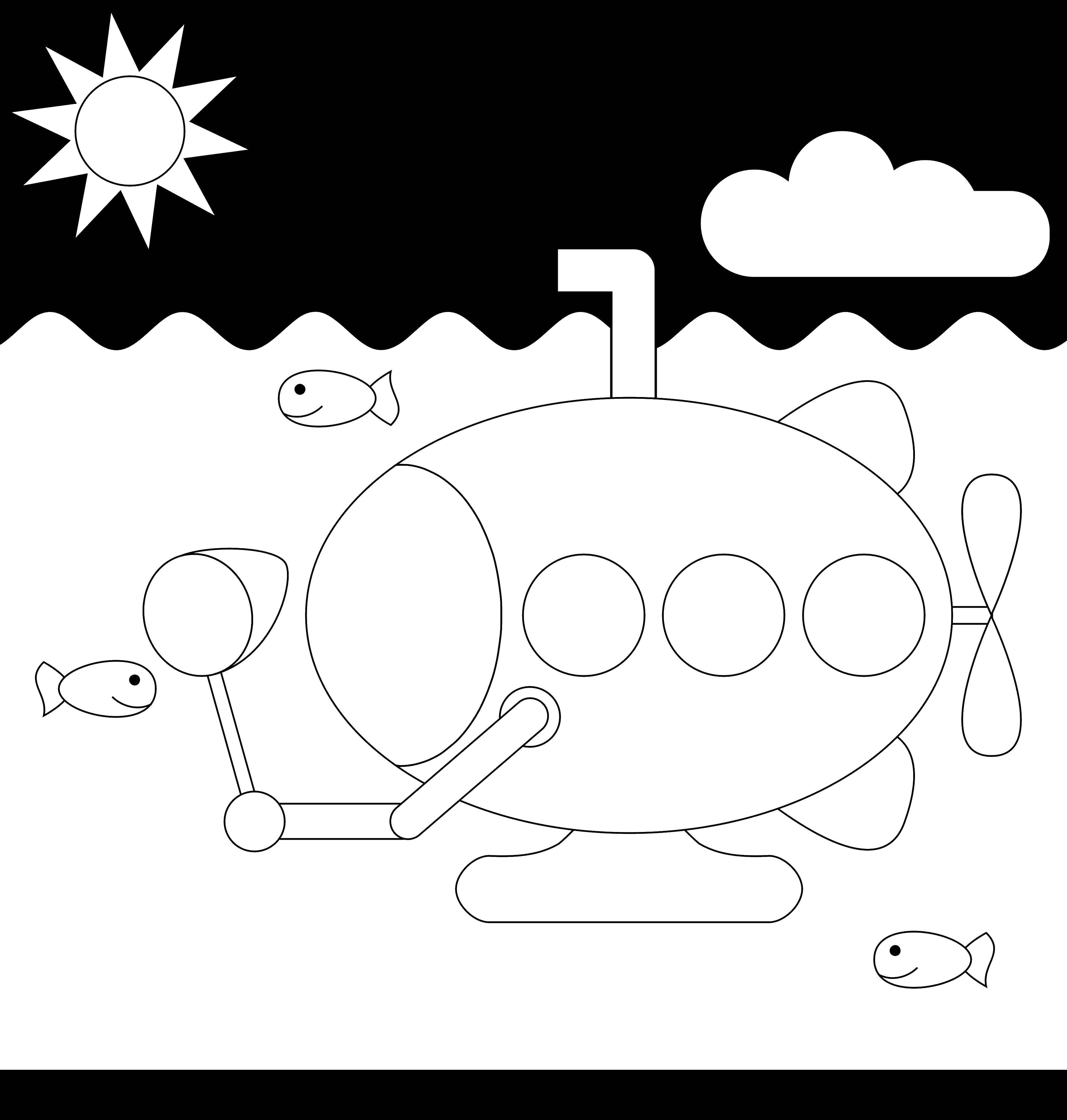 Название: Раскраска Подводная лодка. Категория: подводная лодка. Теги: вода, подводная лодка, шлюпка.