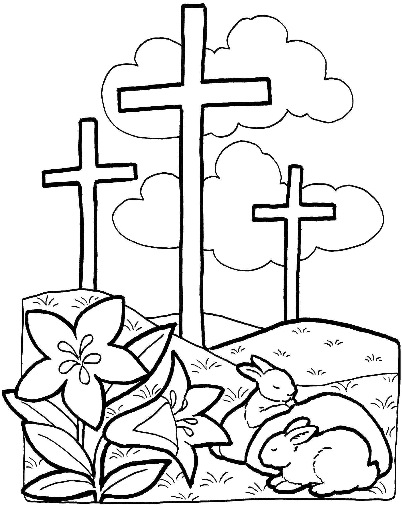 Coloring Cross flowers and rabbits. Category Cross. Tags:  cross.