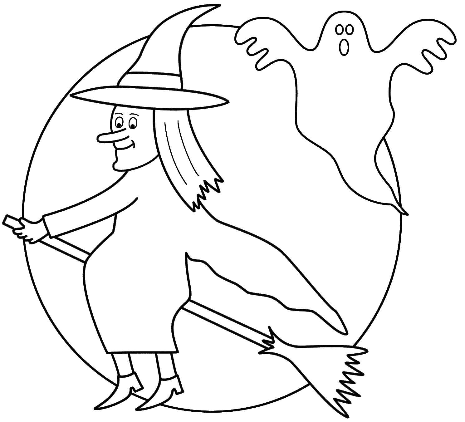 Coloring Witch Ghost. Category witch. Tags:  moon, Ghost, witch, broom.