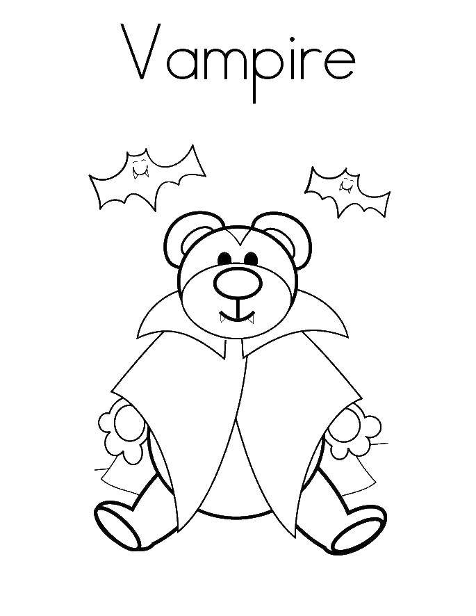 Название: Раскраска Вампир. Категория: Вампиры. Теги: вампиры, мишка вампир, клыки.