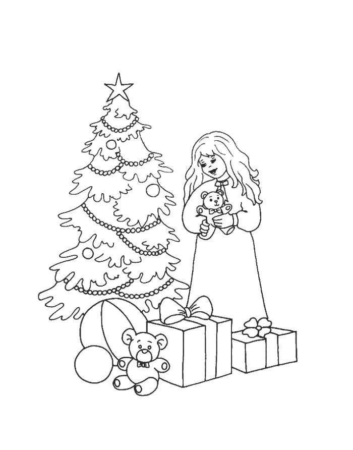 Coloring Christmas gifts. Category Christmas decorations. Tags:  Christmas, Christmas toy, Christmas tree, gifts.