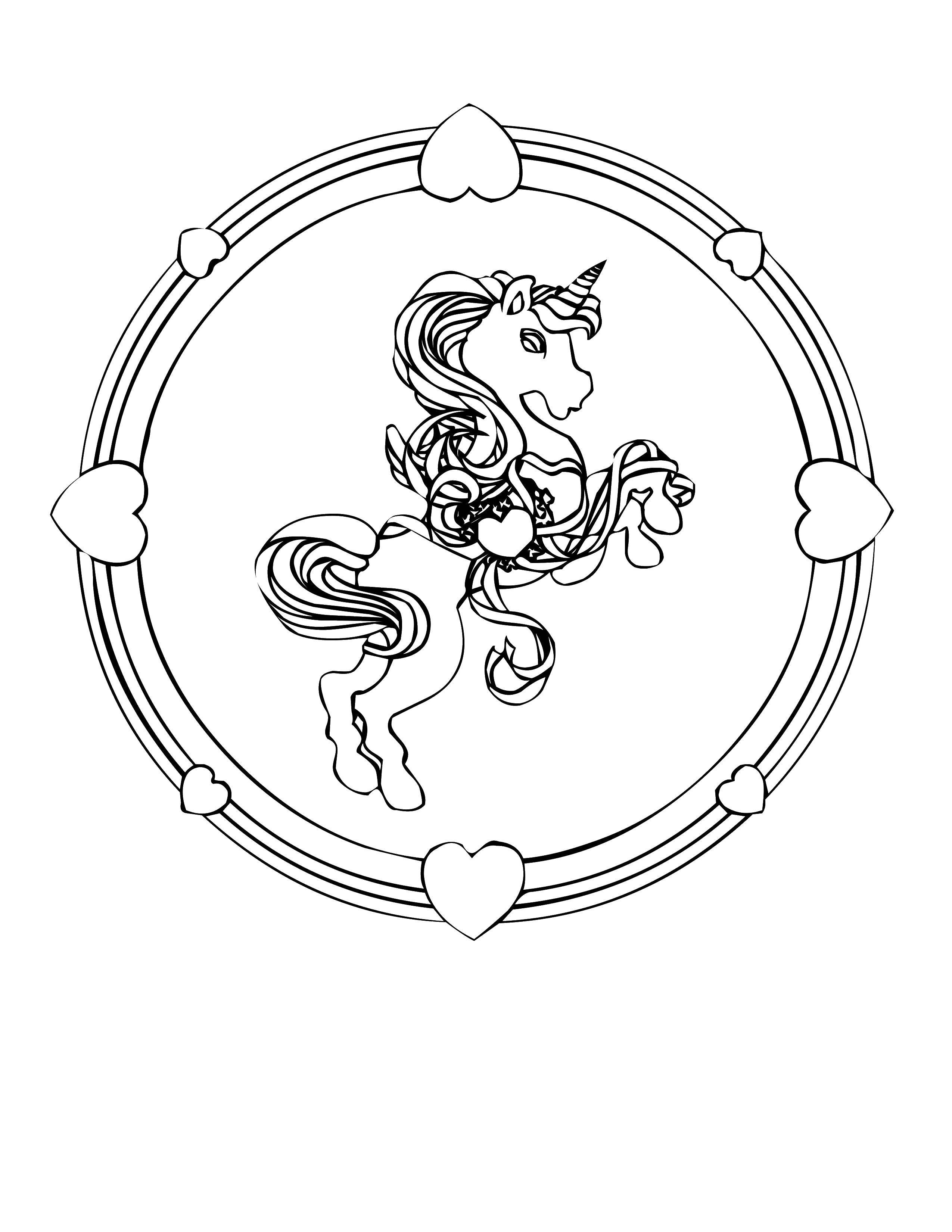 Раскраска Единорог в круге