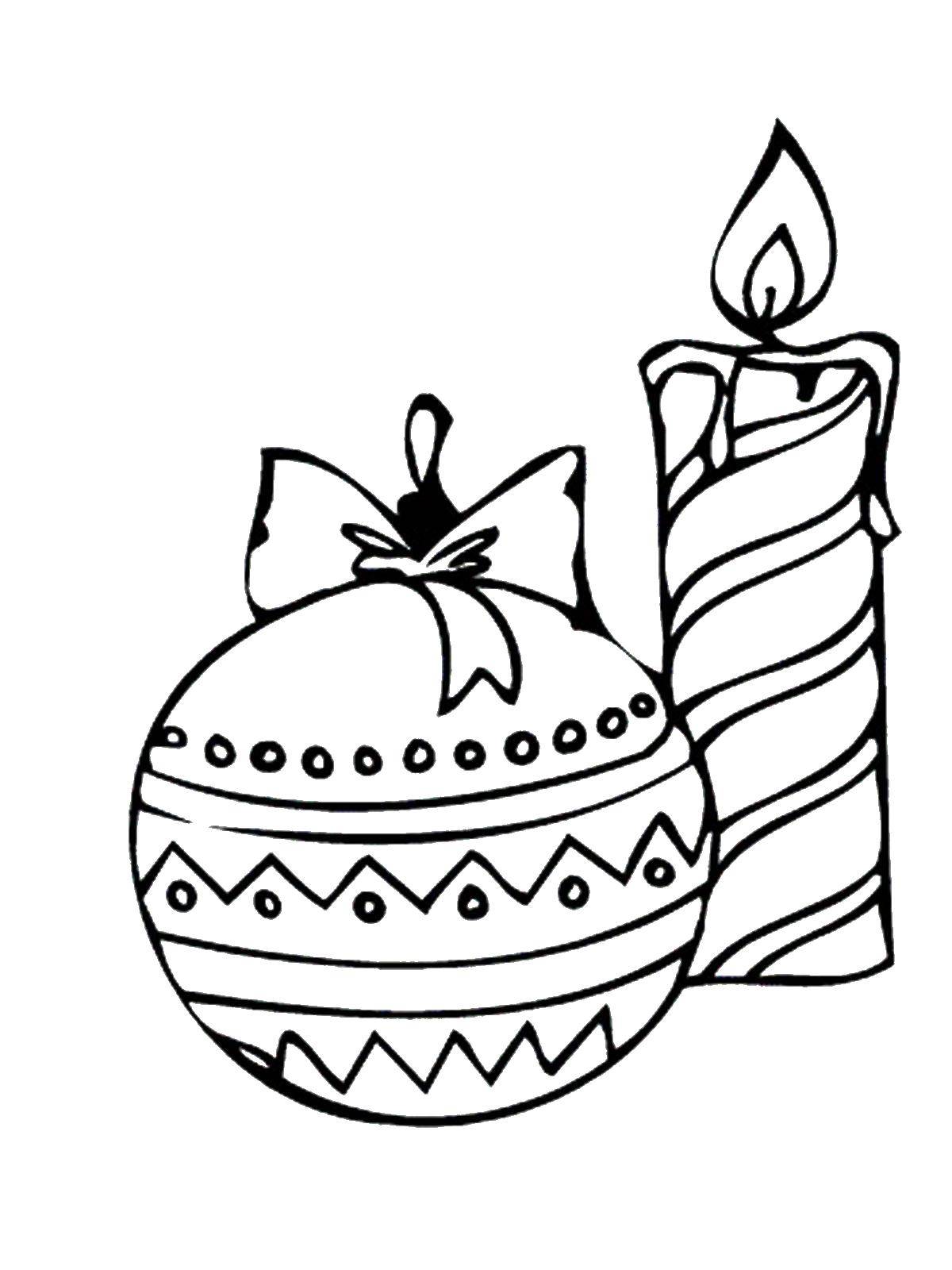 Розмальовки  Іграшка та свічка. Завантажити розмальовку Новий Рік, Новорічна іграшка.  Роздрукувати ,ялинкові іграшки,