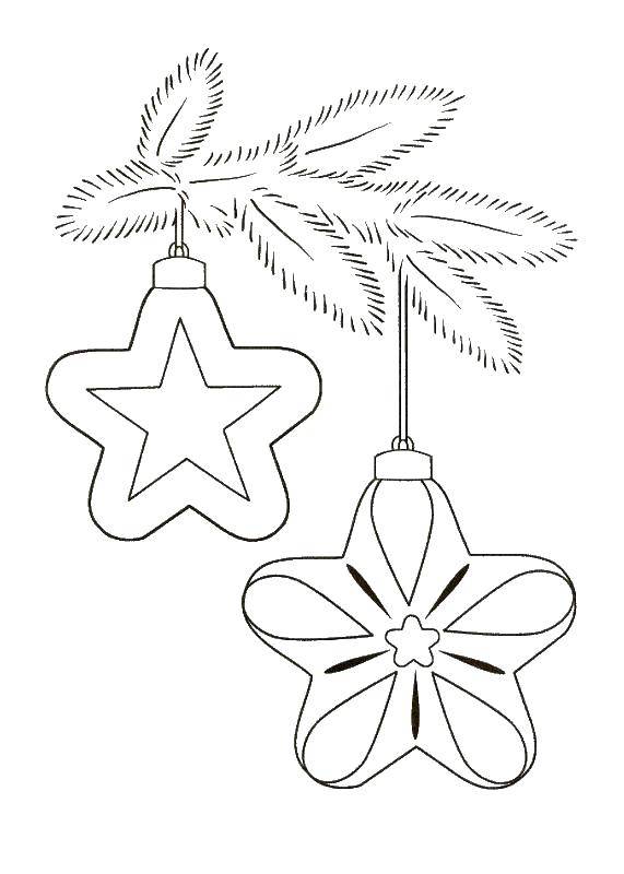 Coloring Christmas decorations. Category Christmas decorations. Tags:  Christmas decorations, tree, stars.