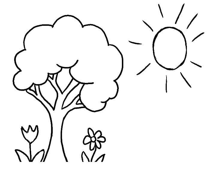 Название: Раскраска Летний пейзаж. Категория: лето. Теги: Лето, дерево, солнце, цветы.