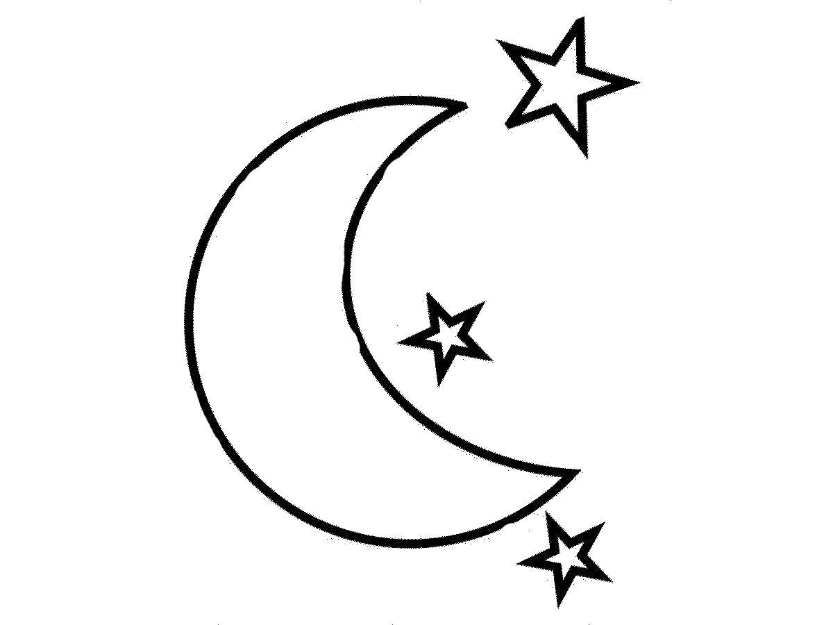 Название: Раскраска Месяц и звезды. Категория: раскраски. Теги: месяц, звезды, ночь.