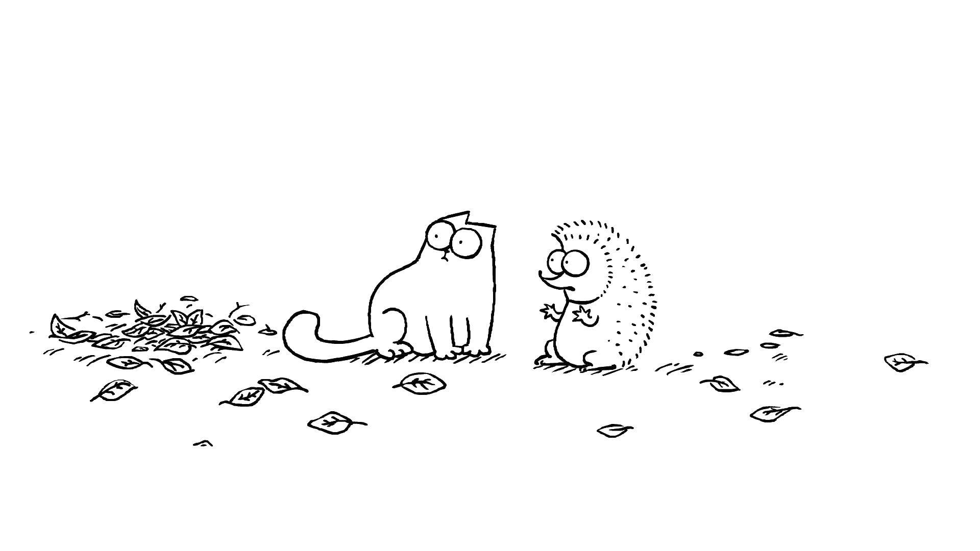 Coloring Кот саймона и ежик. Category кот саймона. Tags:  мультфильмы, кот Саймона.